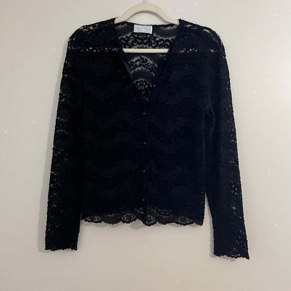 Hanky Panky Black Lace Button Front Cardigan Scalloped Hem Size Medium